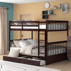 Classic Espresso Full Over Full Wood Bunk Bed with Ladder and 2-Storage Drawers