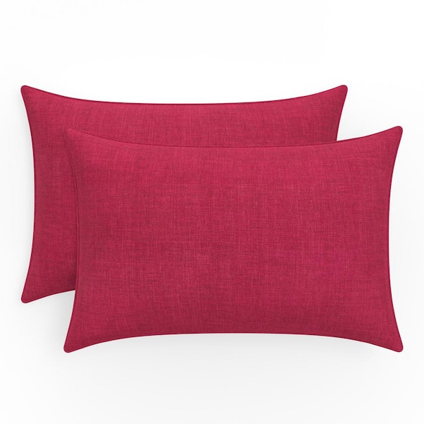 Pillow Perfect Solid Twill 24.5 in W x 5 in H Outdoor Lumbar Throw Pillows 2-Count in Splash Raspberry
