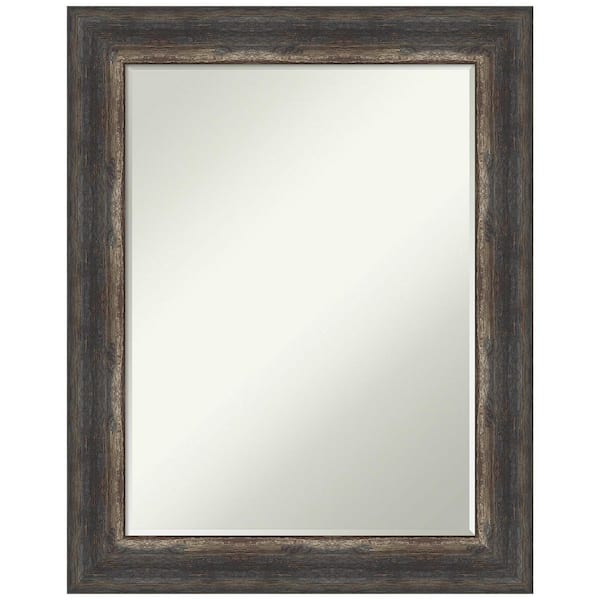 Amanti Art Bark Rustic Char 23 in. x 29 in. Petite Bevel Farmhouse Rectangle Framed Bathroom Wall Mirror in Brown