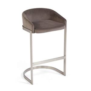 29 in. Brown Low Back Metal Frame Bar Stool with Fabric Seat (Set of 2)