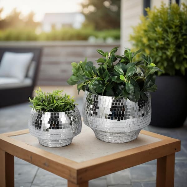 Set Of 2 Silver Metal Deco Planter Pots – 9x15 And 7x12 Inches, Made In India, Unbranded 2 thumbnail image