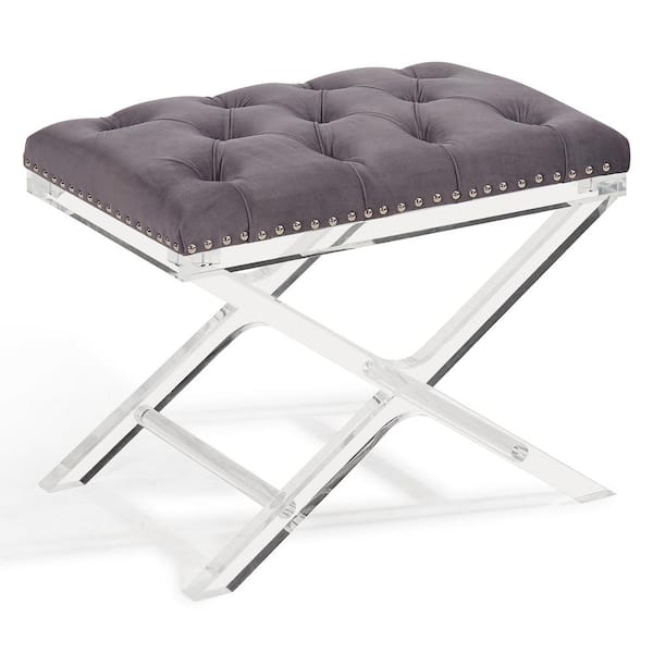 Armen Living Cody Modern and Contemporary Tufted Ottoman in Gray Velvet with Acrylic Legs