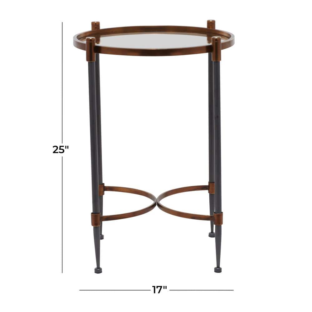 Elegant Black Metal and Glass Round Accent Table