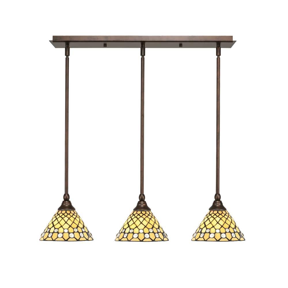 Livingston 100-Watt 3-Light Bronze Shaded Pendant Light with 7 in. Starligh
