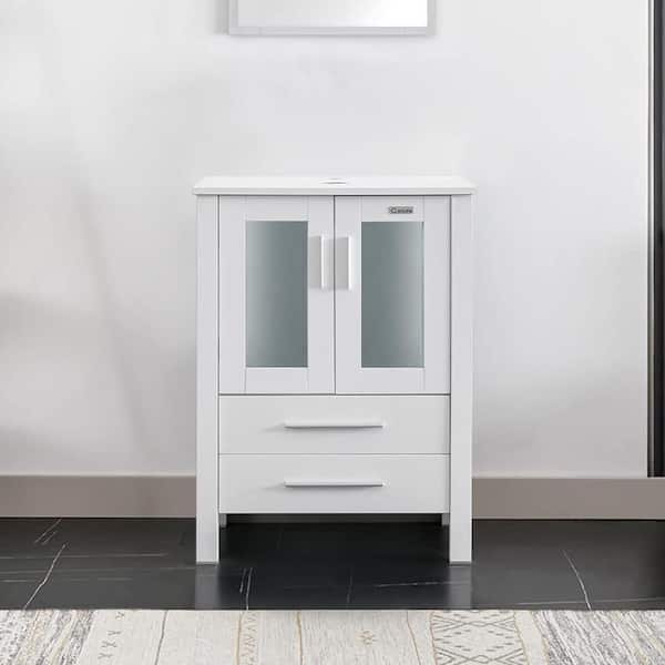 24 in. W x 19.7 in. D x 32 in. H Bath Vanity in White with Waterproof MDF Top