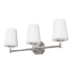 Nolita 24.5 in. 3-Light Brushed Nickel Vanity Light with Cased White Glass Shades