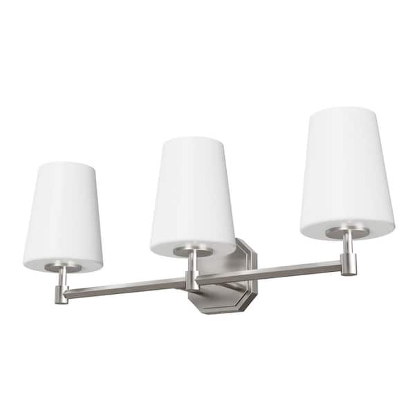 Nolita 24.5 in. 3-Light Brushed Nickel Vanity Light with Cased White Glass Shades