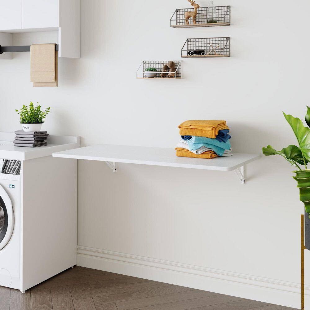 44.8 in. W x 22 in. D White Wood Space-Saving Wall Folding Table-Multi-Functional Decorative Wall Shelf Work Surface price history on PriceWatchPro