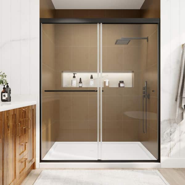 JimsMaison 56-60 in. W x 72 in. H Sliding Framed Shower Door in Matte Black with Clear Glass