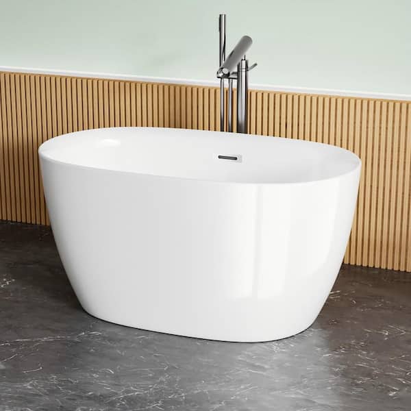 47 in. x 28 in. Acrylic Freestanding Soaking Bathtub in White Oval SPA Tub with Chrome Overflow and Pop-Up Drain Bathtub