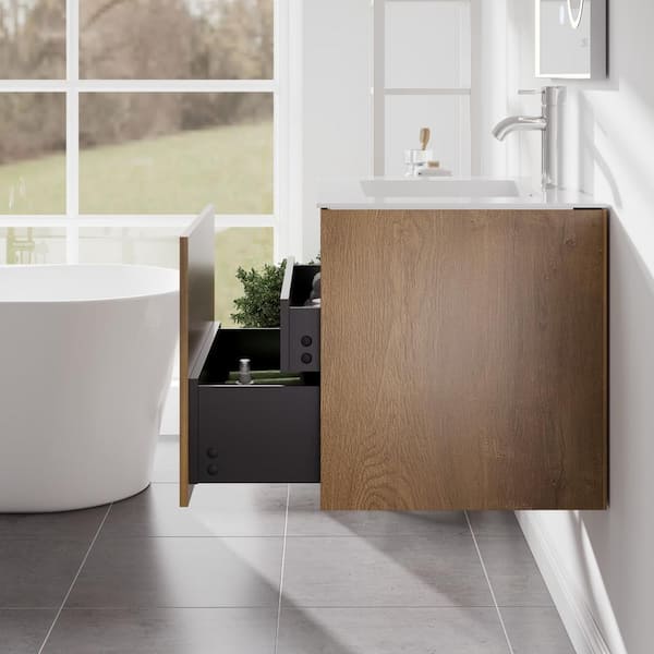Madeira 20 in. Single Sink Floating Oak Bath Vanity with White Acrylic Top (Assembled)