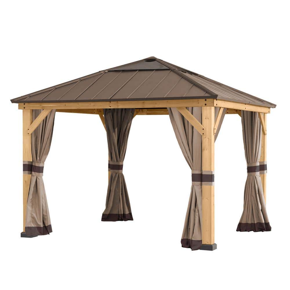 Sunjoy Beige and Brown Weather-Resistant Gazebo Curtains