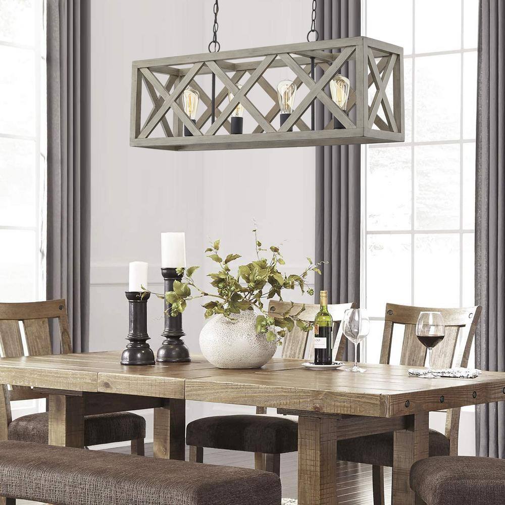 Anchor Gray Oak and Matte Black Rectangular Cage Pendant Light