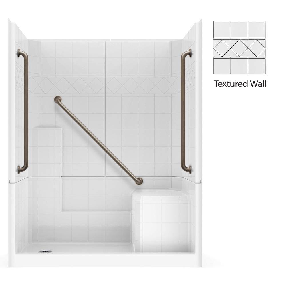 Liberty 60 in. x 33 in. x 77 in. Low Threshold 3-Piece Shower Kit in White with Right Seat, 3 Grab Bars, Left Drain price history on PriceWatchPro