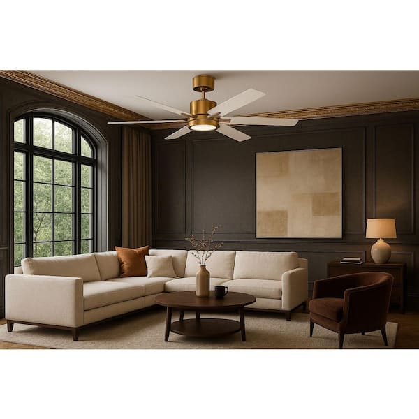 Flera 52 in. Smart Indoor/Outdoor Burnished Brass Ceiling Fan with with Matte White Blades and Remote Included