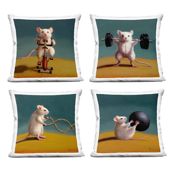 Fitness Mice Working Out Blueprint Zipper Polyester 18 in. x 18 in. Throw Pillow (Set of 4)