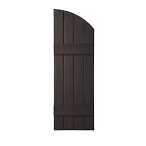 15 in. x 41 in. Polypropylene Plastic 4-Board Closed Arch Top Board and Batten Shutters Pair in Brown