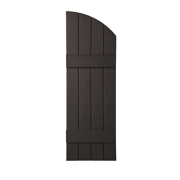 Ply Gem 15 in. x 41 in. Polypropylene Plastic 4-Board Closed Arch Top Board and Batten Shutters Pair in Brown