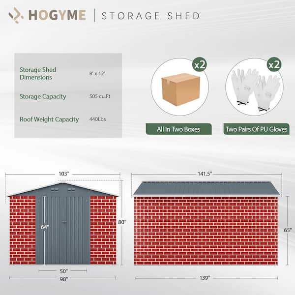 JAXPETY 8 ft. W x 12 ft. D Metal Storage Shed Large Garden Tool