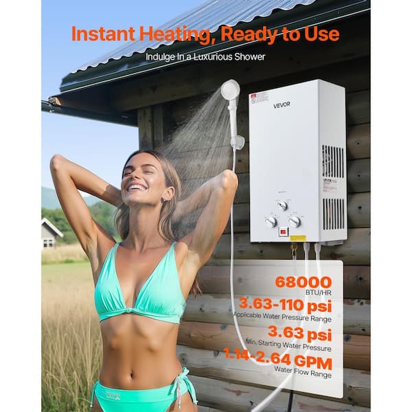 Tankless Propane Water Heater – 10L, 20KW Portable Outdoor Unit With Digital Display, 2.7 GPM For Camping, RV & Cabins
