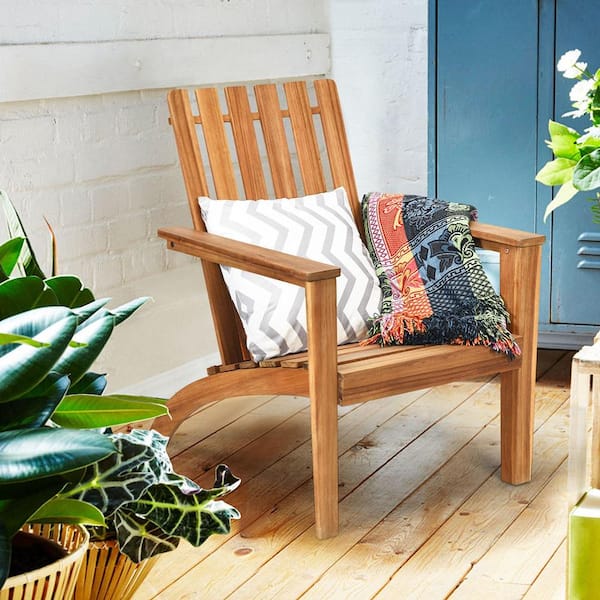 Wooden Outdoor Adirondack Chair Patio Lounge Chair with Armrest Natural (Set of 2)