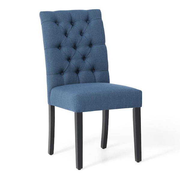 NINA Button Tufted Back Teal Linen Upholstered Dining Side Chair