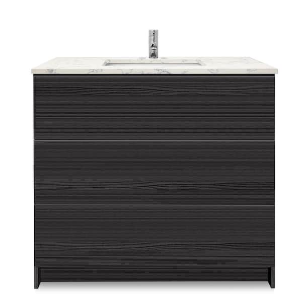 Ella Element 36 in. x W x 22 in. D x 35 in. H Bath Vanity in Ebony with Lyra White Quartz Top