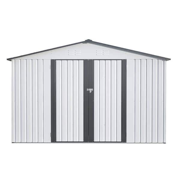 10 ft. W x 8 ft. D Outdoor Metal Shed with Double Door and Lockable Door, White (80 sq. ft. )