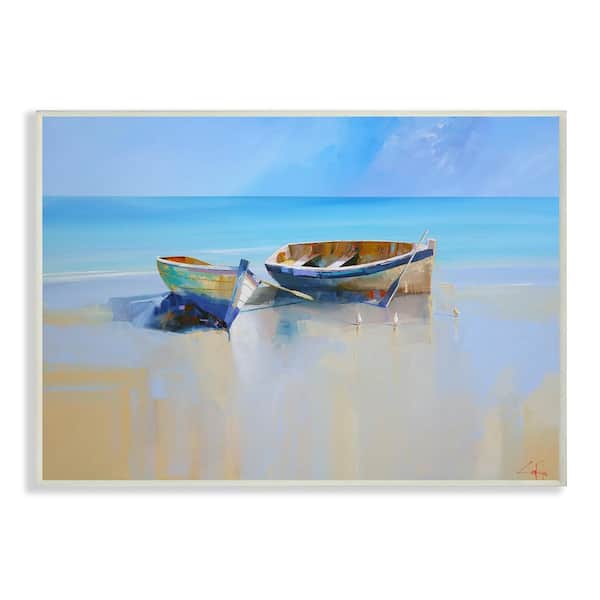 Stupell Industries 10 in. x 15 in. "Two Row Boats at the Shining Shore Painting " by Craig Trewin Penny Wood Wall Art