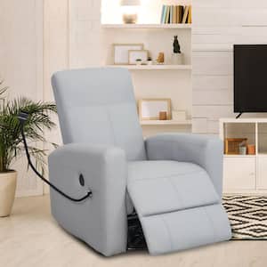 32 in. Grey Rocking Swivel New Faux Leather Recliner, Power Recliner with USB Charging Port