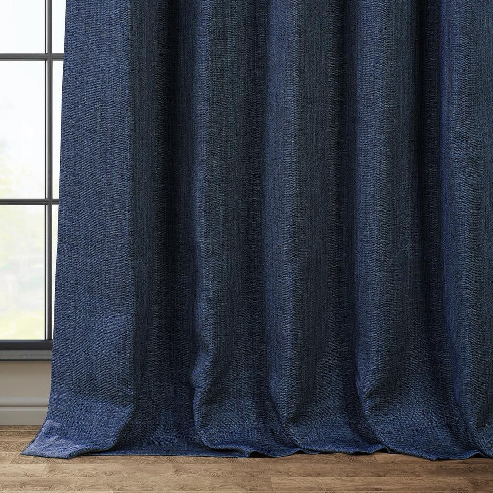 Indigo Faux Linen 108" Blackout Curtain Panel