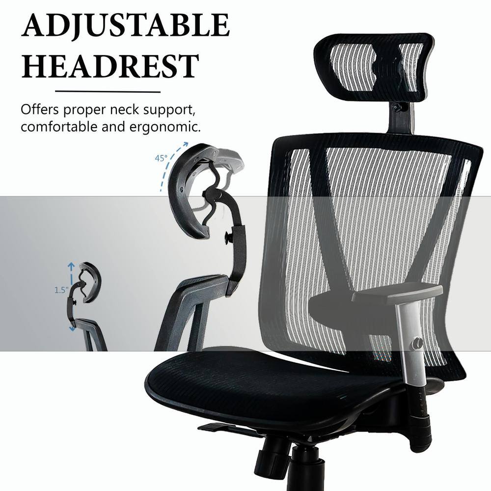 ErgoFlex Executive High-Back Black Mesh Swivel Chair with Adjustable Arms