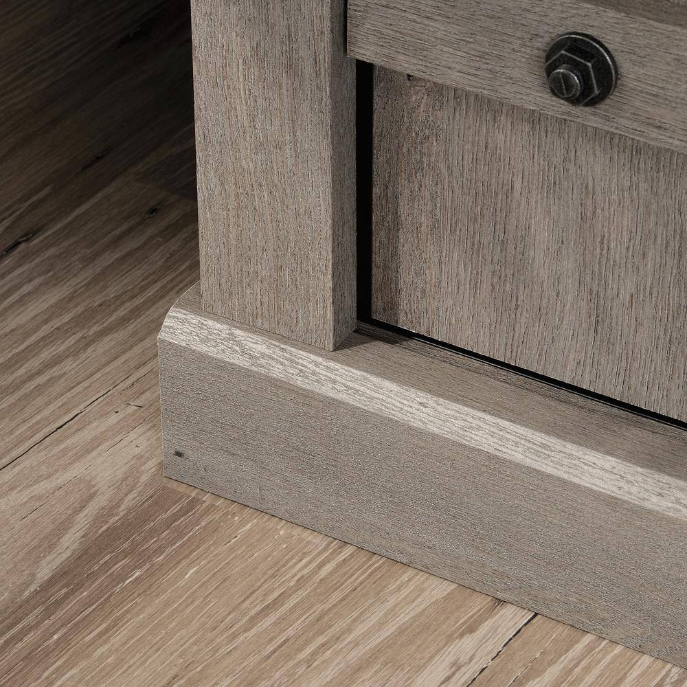Mystic Oak and Raven Black 70" Farmhouse TV Stand with Barn Doors