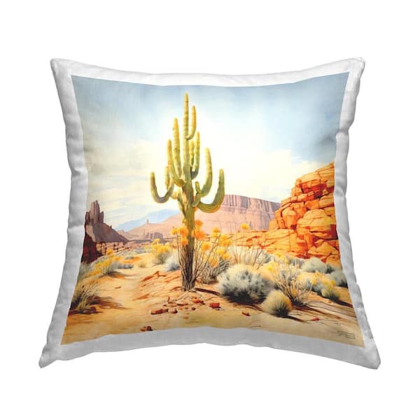 Stupell Industries Tall Cactus Landscape Tan Print Polyester 18 in. x 18 in. Throw Pillow