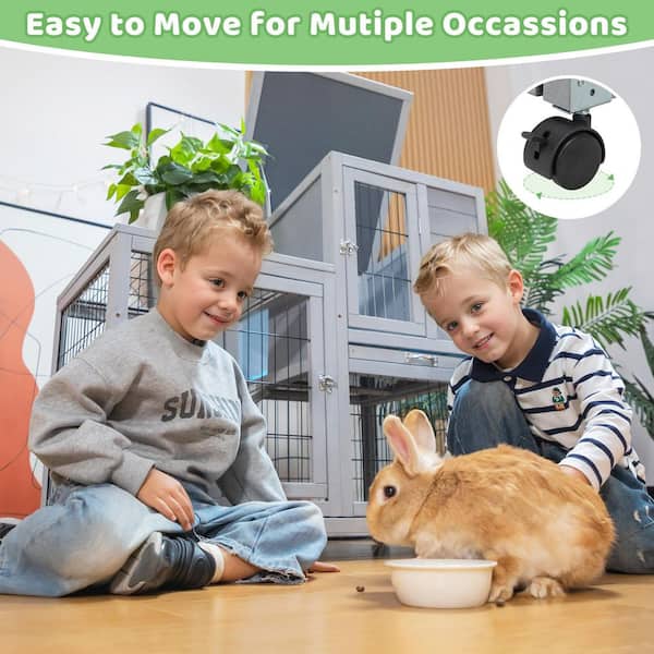 COZIWOW Wooden Rabbit Hutch Bunny Cage Small Animal House with