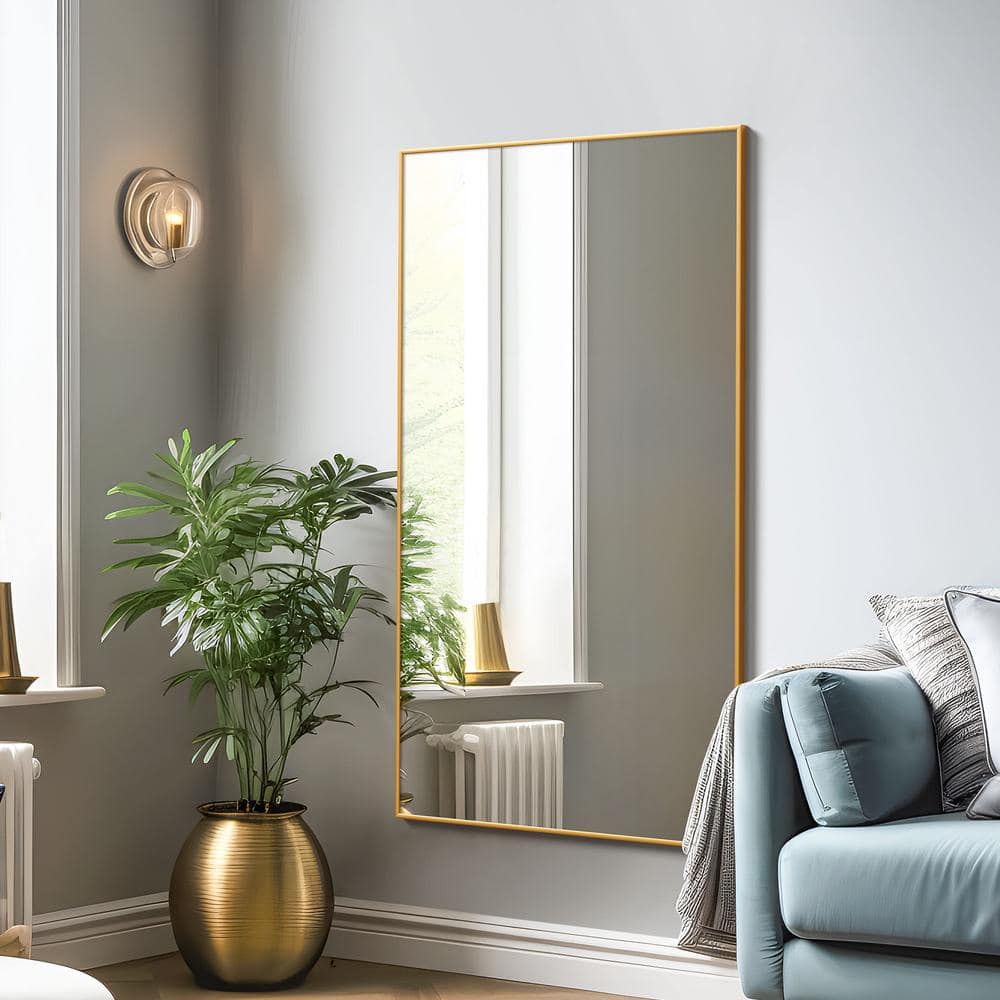 32 in. W x 51 in. H Rectangular Metal Framed Bathroom Wall Mirror in Gold