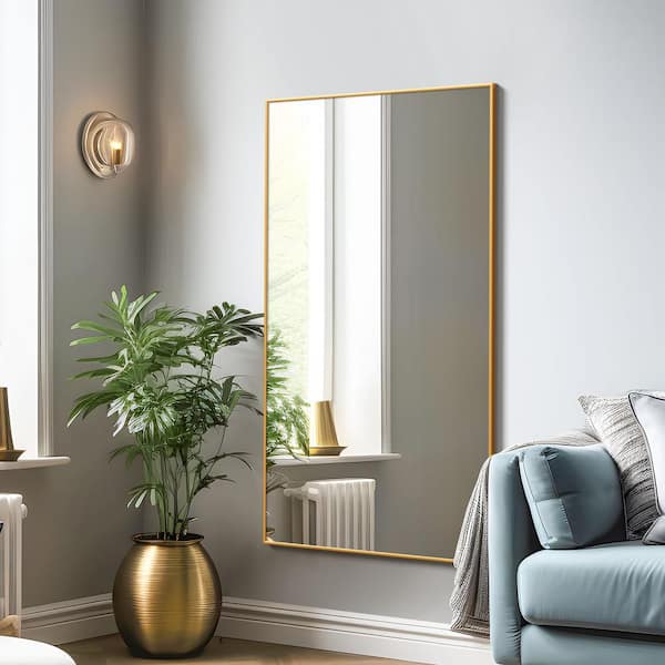 Lirago 32 in. W x 51 in. H Rectangular Metal Framed Bathroom Wall Mirror in Gold