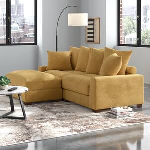 89 in. Square Arm Polyester Corduroy Upholstery L-Shaped Modular Chaise Oversized 3-Pieces Sectional Sofa in Yellow