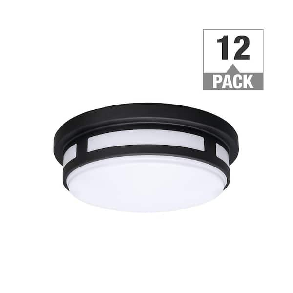 Hampton Bay 11 In Round Black Indoor Outdoor Integrated Led Flush