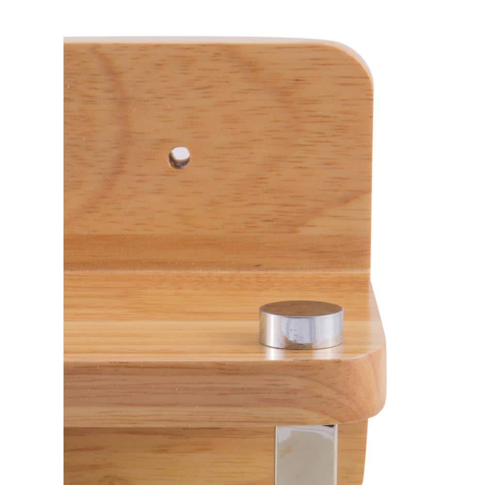 Natural Wood Wall Shelf with Chrome Towel Bar