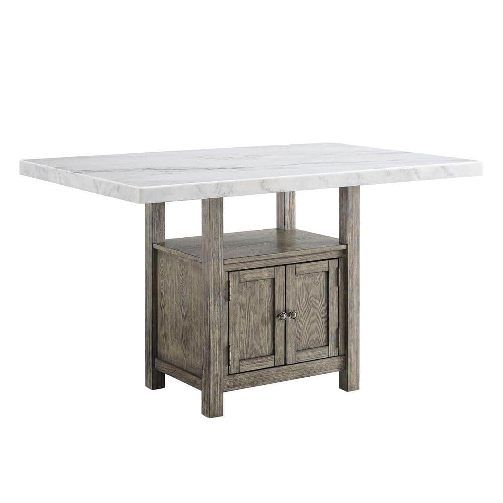 Grayson White Marble and Driftwood Counter Height Dining Set with Storage Bench