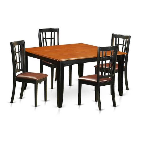 East West Furniture 5-Piece Square Black and Cherry Finish Solid Wood Top Dining Table with 4 Chairs with Lattice Back