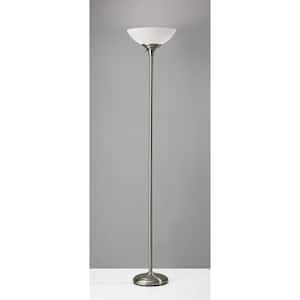 71 in. Silver Tailored Satin Steel Metal Torchiere Floor Lamp With Bright Illumination