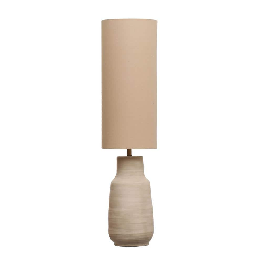 44.5 in. Sand Color 1-Light Standard Ceramic Floor Lamp with Linen Shade