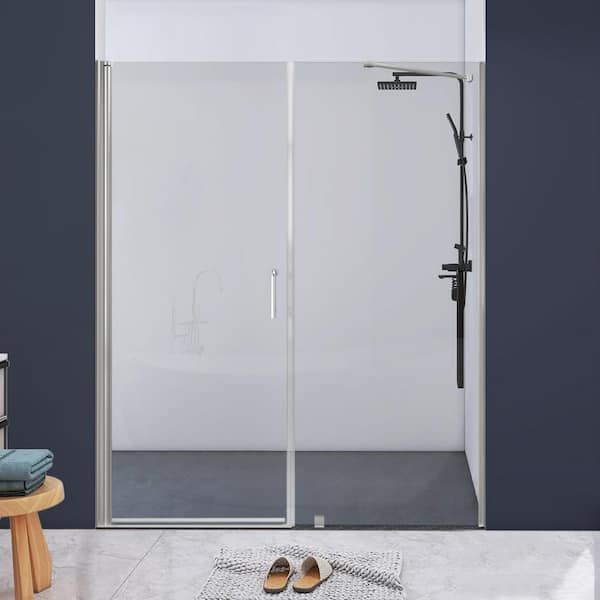60 in. W x 72 in. H Single Sliding Frameless Shower Enclosure in Brushed Nickel Finish with Tempered Clear Glass