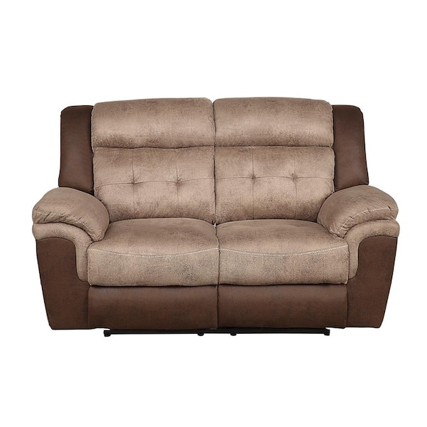 Lazzara Concetta 68 in. W 2-Tone Brown Microfiber Double Manual Reclining Loveseat