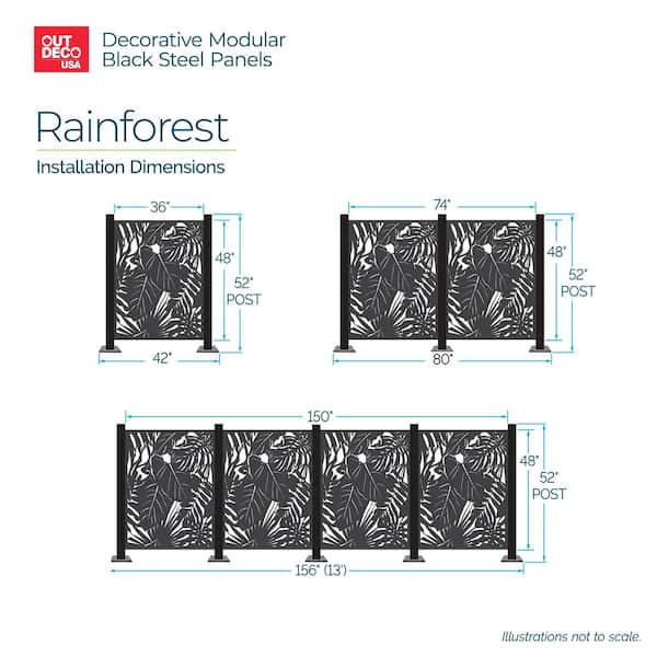 OUTDECO Rainforest 3 ft. x 4 ft. Decorative Privacy Panel in Black