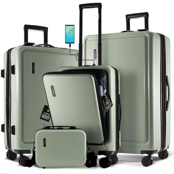 4-Piece Sage Green Nested Hard Luggage Set Expandable Spinner Suitcase Carry-On Weekender Exterior USB port TSA Lock