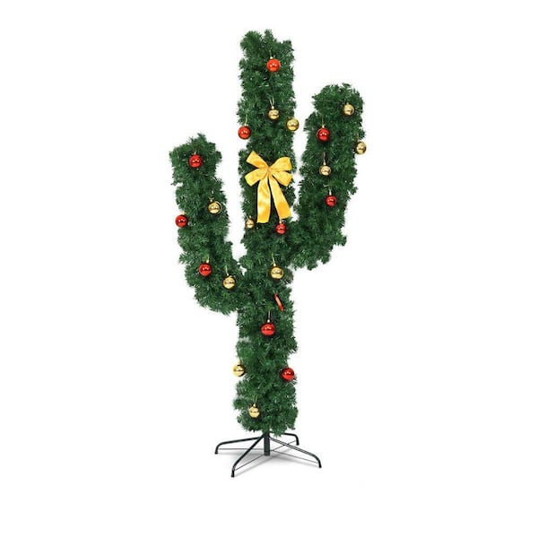 7 ft. Artificial Cactus Christmas Tree with LED Lights in Metal Stand