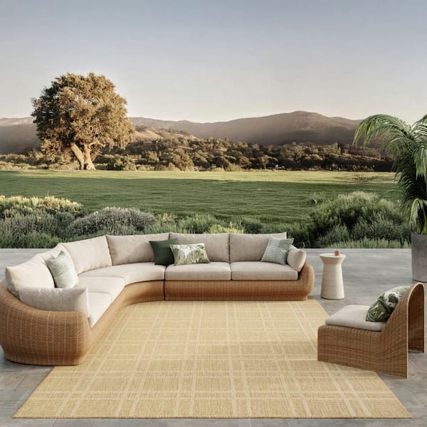 Horizon Indoor/Outdoor Natural 10 ft. x 14 ft. Geometric Contemporary Area Rug